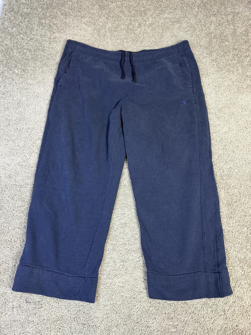 Starter Pants Mens XL Blue Cropped Fleece Elastic Waist Drawstring Pockets 42x27